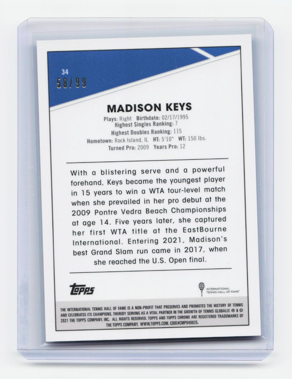 2021 Topps Chrome #34 Madison Keys Blue RayWave #/99