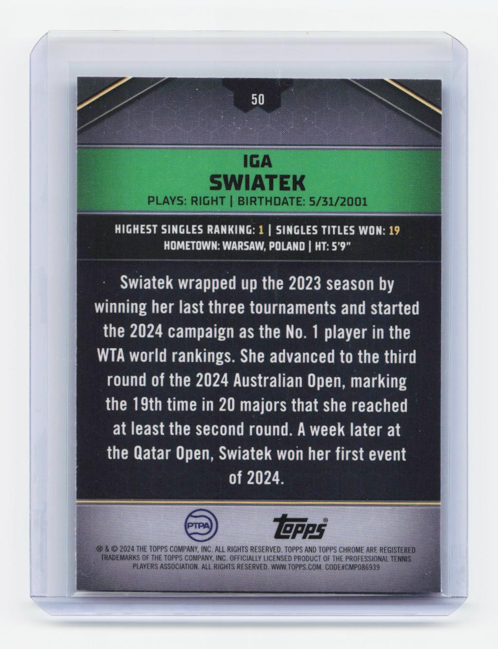 2024 Topps Graphite #50 Iga Swiatek Green Refractor #/75