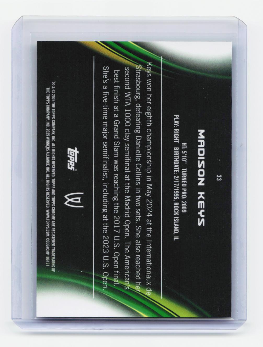 2025 Topps Chrome #33 Madison Keys Purple/Green Refractor #/125