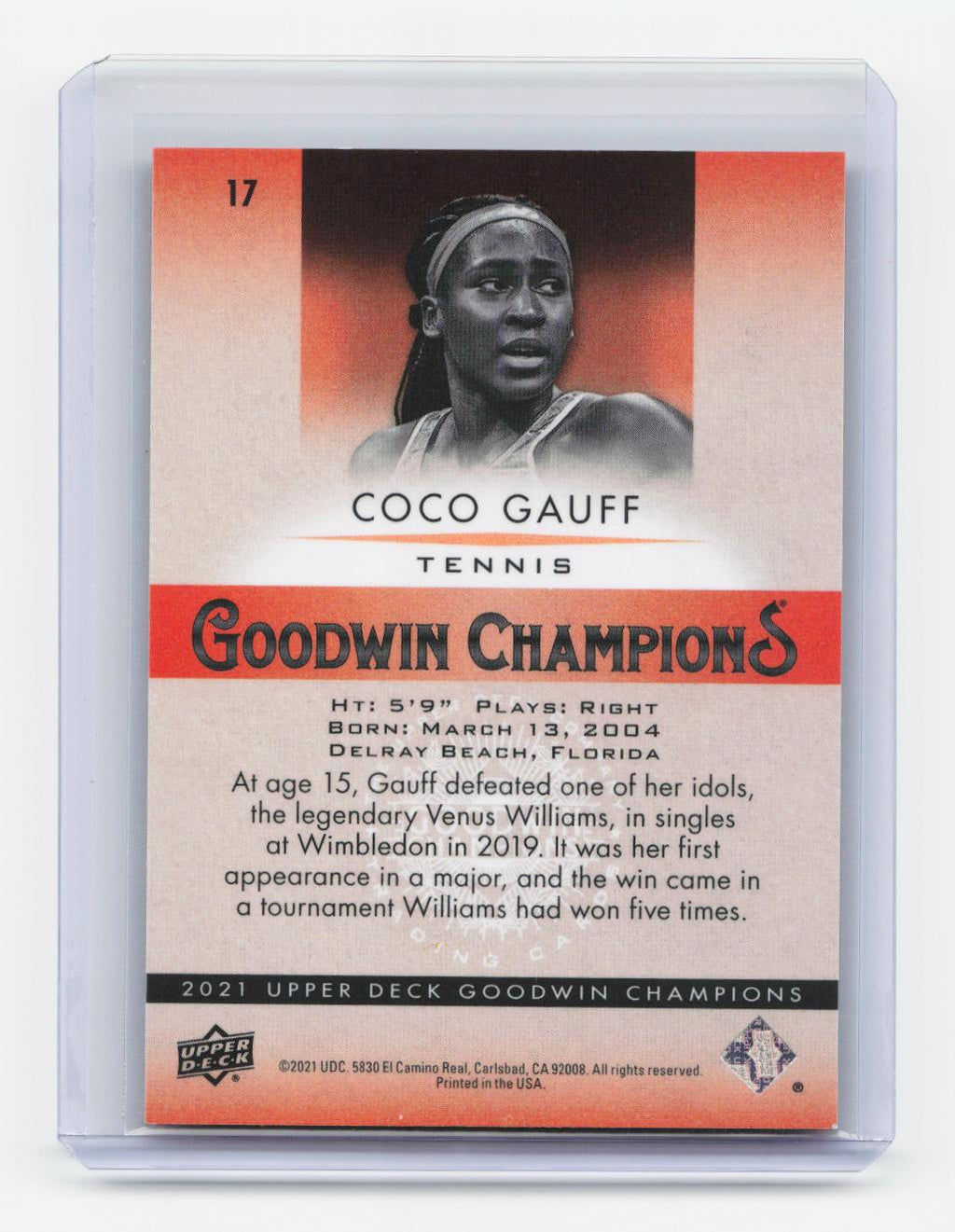 2021 Upper Deck Goodwin Champions #17 Coco Gauff Lucky Red