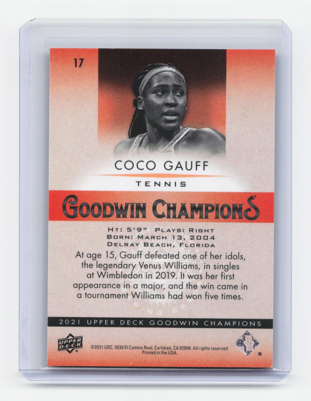 2021 Upper Deck Goodwin Champions #17 Coco Gauff Lucky Red