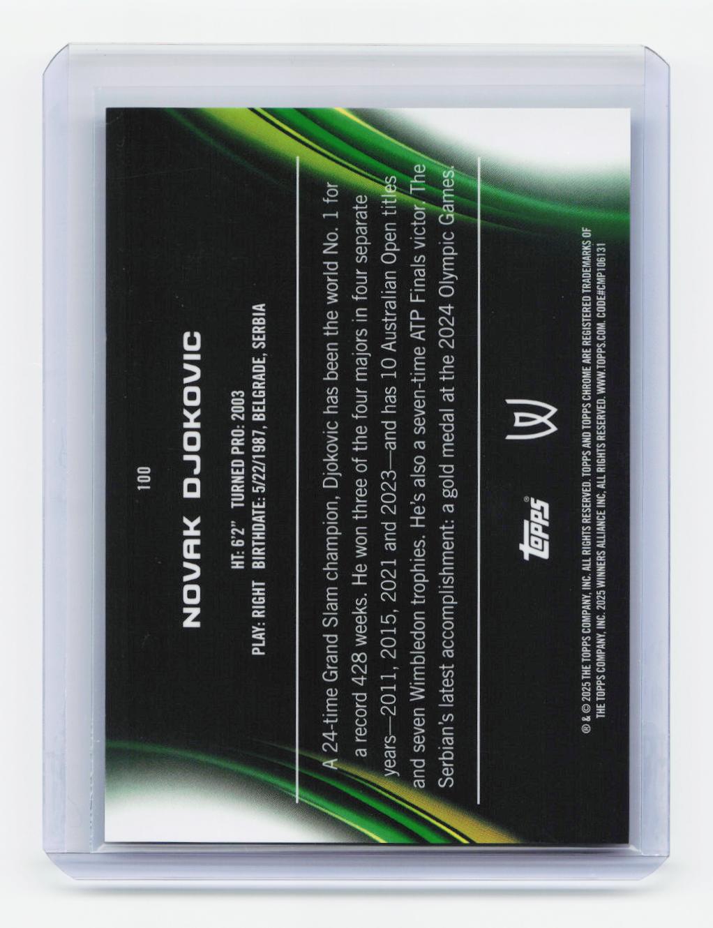2025 Topps Chrome #100 Novak Djokovic Blue Refractor #/150