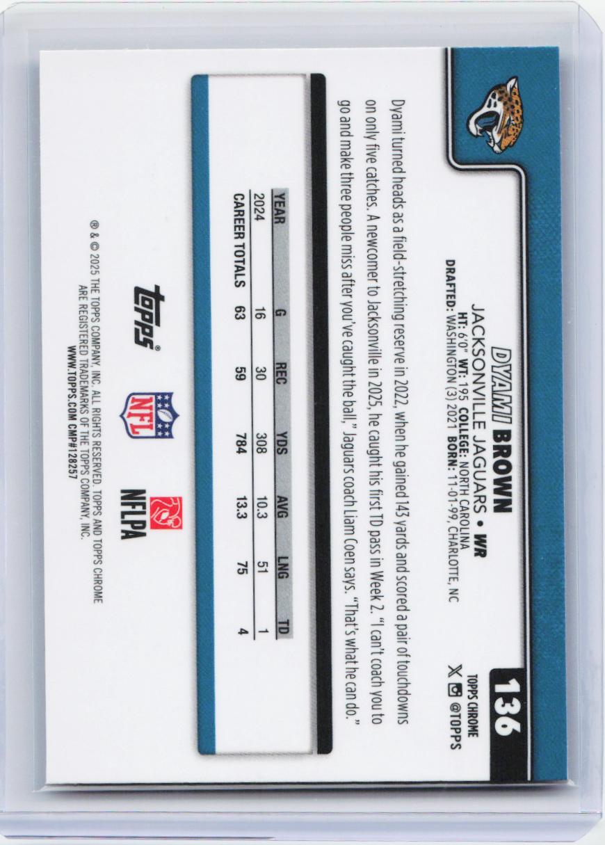 2025 Topps Chrome #136 Dyami Brown Football Leather Refractor