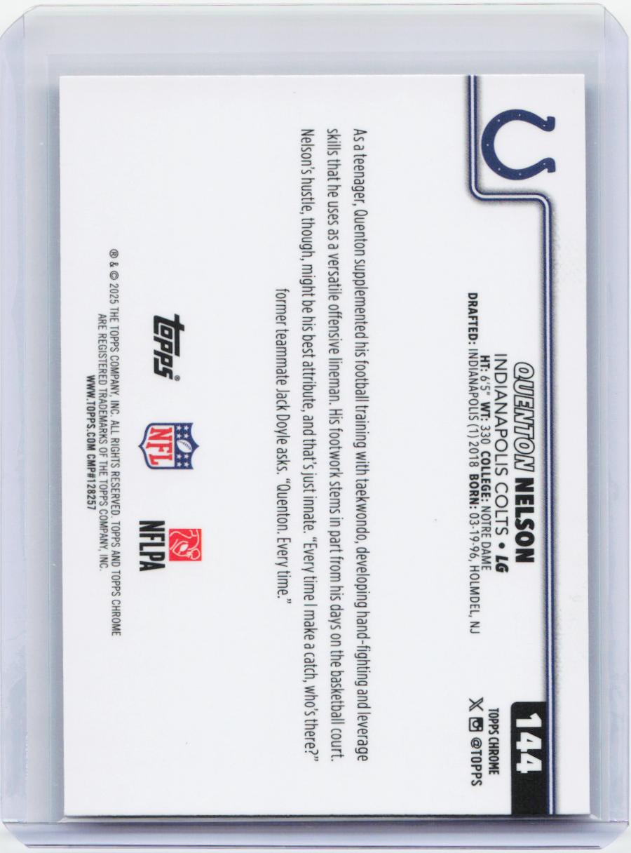 2025 Topps Chrome #144 Quenton Nelson Football Leather Refractor