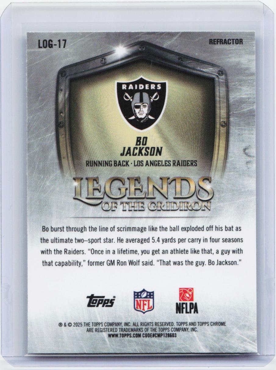 2025 Topps Chrome #LOG-17 Bo Jackson Legends of the Gridiron Refractor