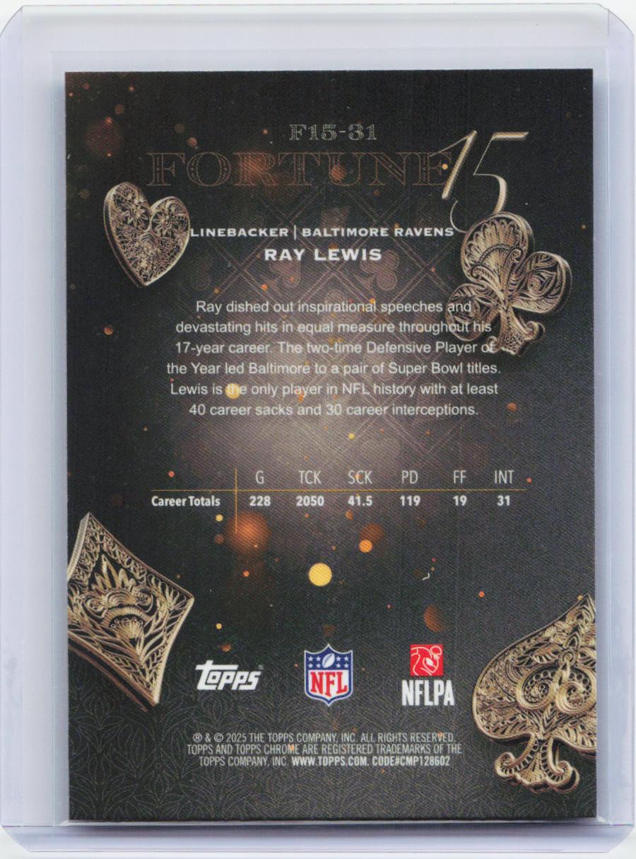 2025 Topps Chrome #F15-31 Ray Lewis Fortune 15