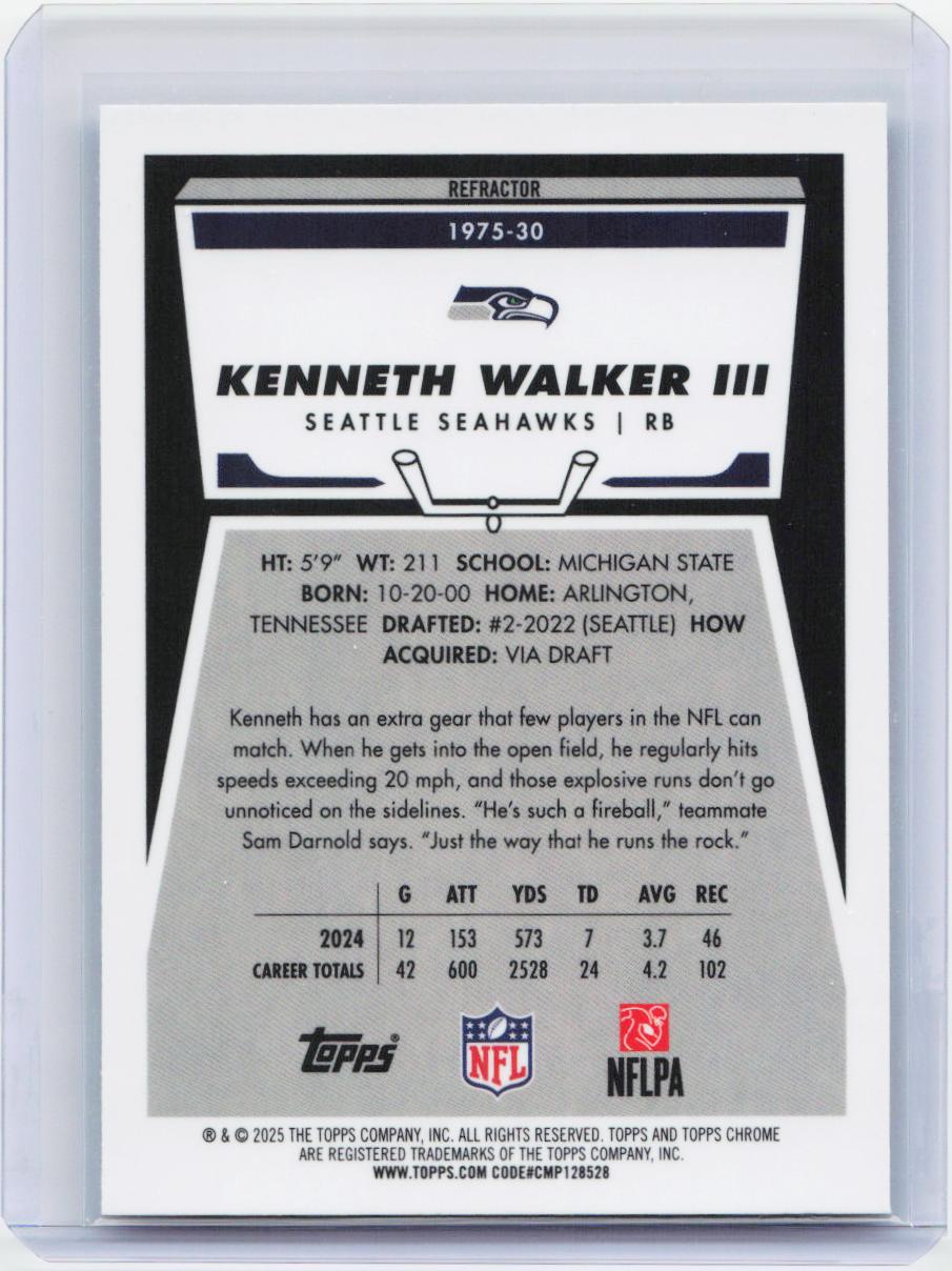 2025 Topps Chrome #1975-30 Kenneth Walker III 1975 Topps Refractor