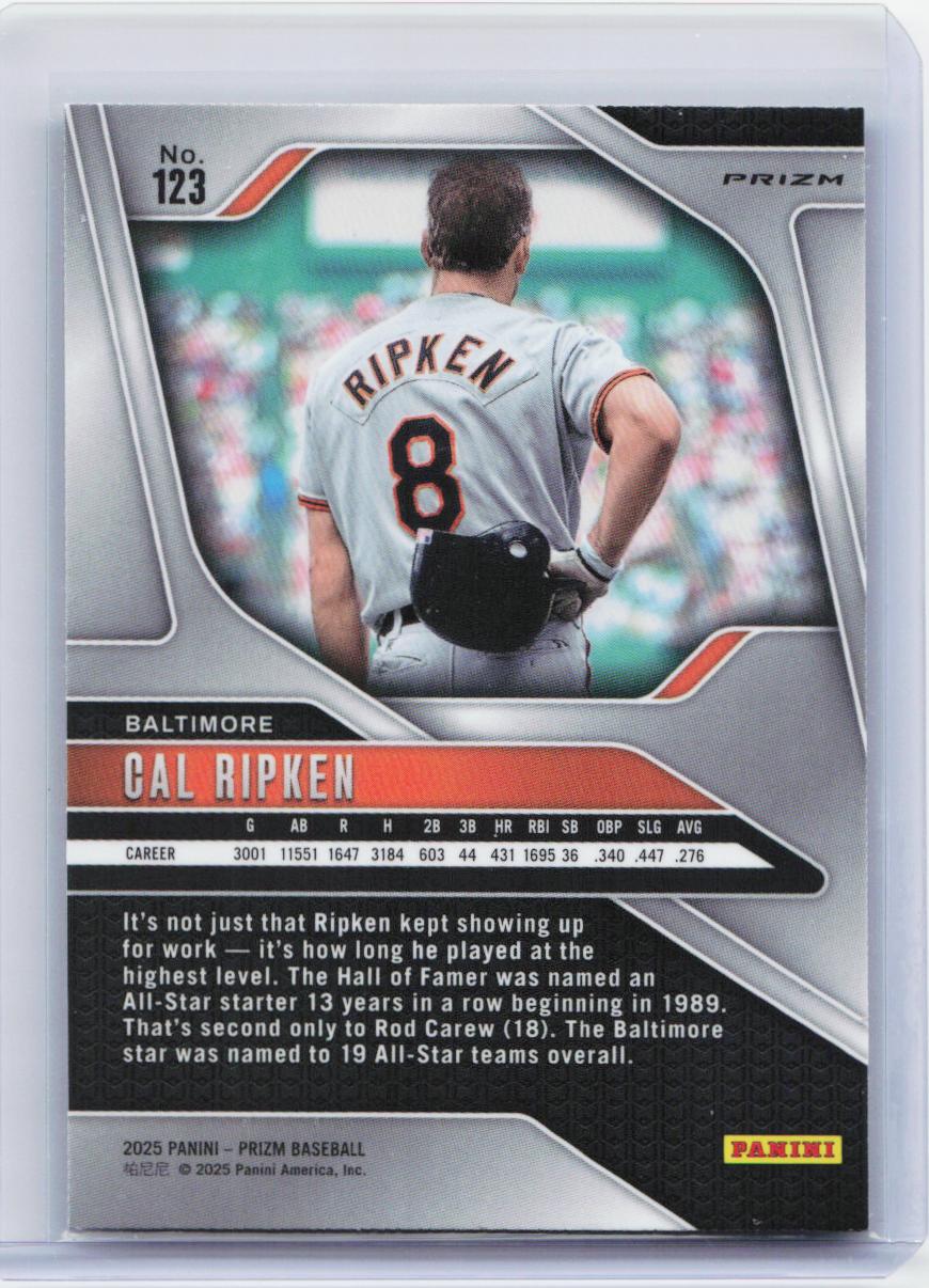 2025 Panini Prizm #123 Cal Ripken Blue Ice Prizms