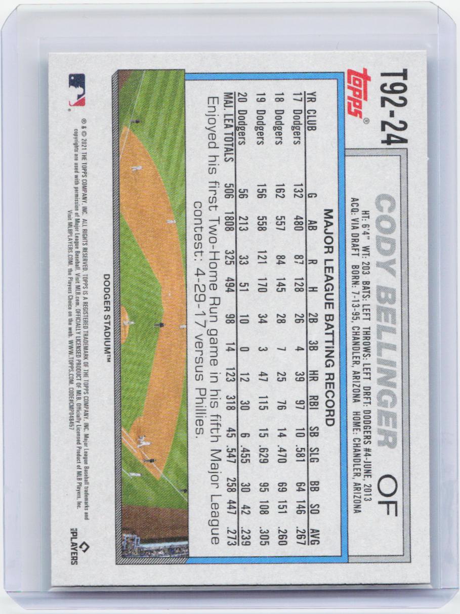 2021 Topps Update #T92-24 Cody Bellinger 1992 Topps Redux