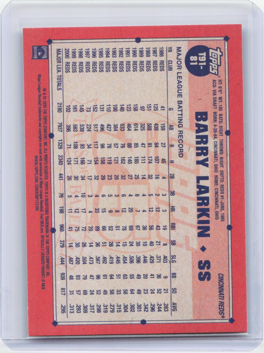 2026 Topps #T91-81 Barry Larkin 1991 Topps Baseball 35th Anniversary