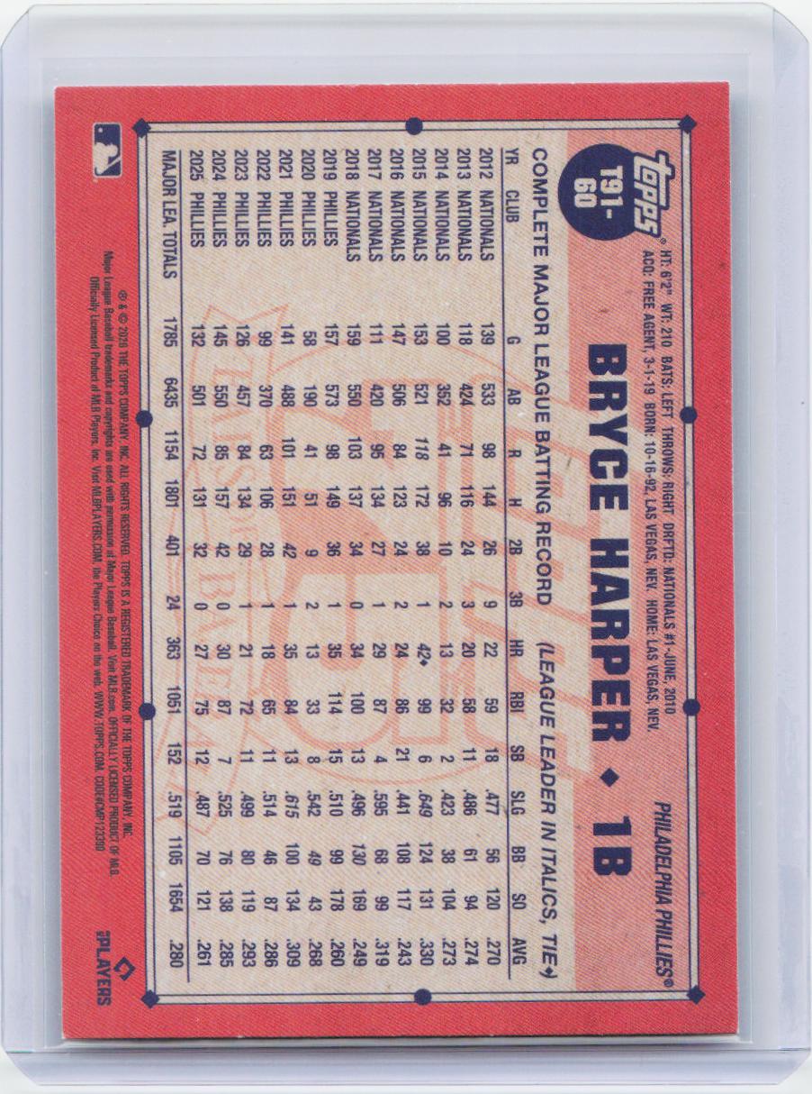 2026 Topps #T91-60 Bryce Harper 1991 Topps Baseball 35th Anniversary