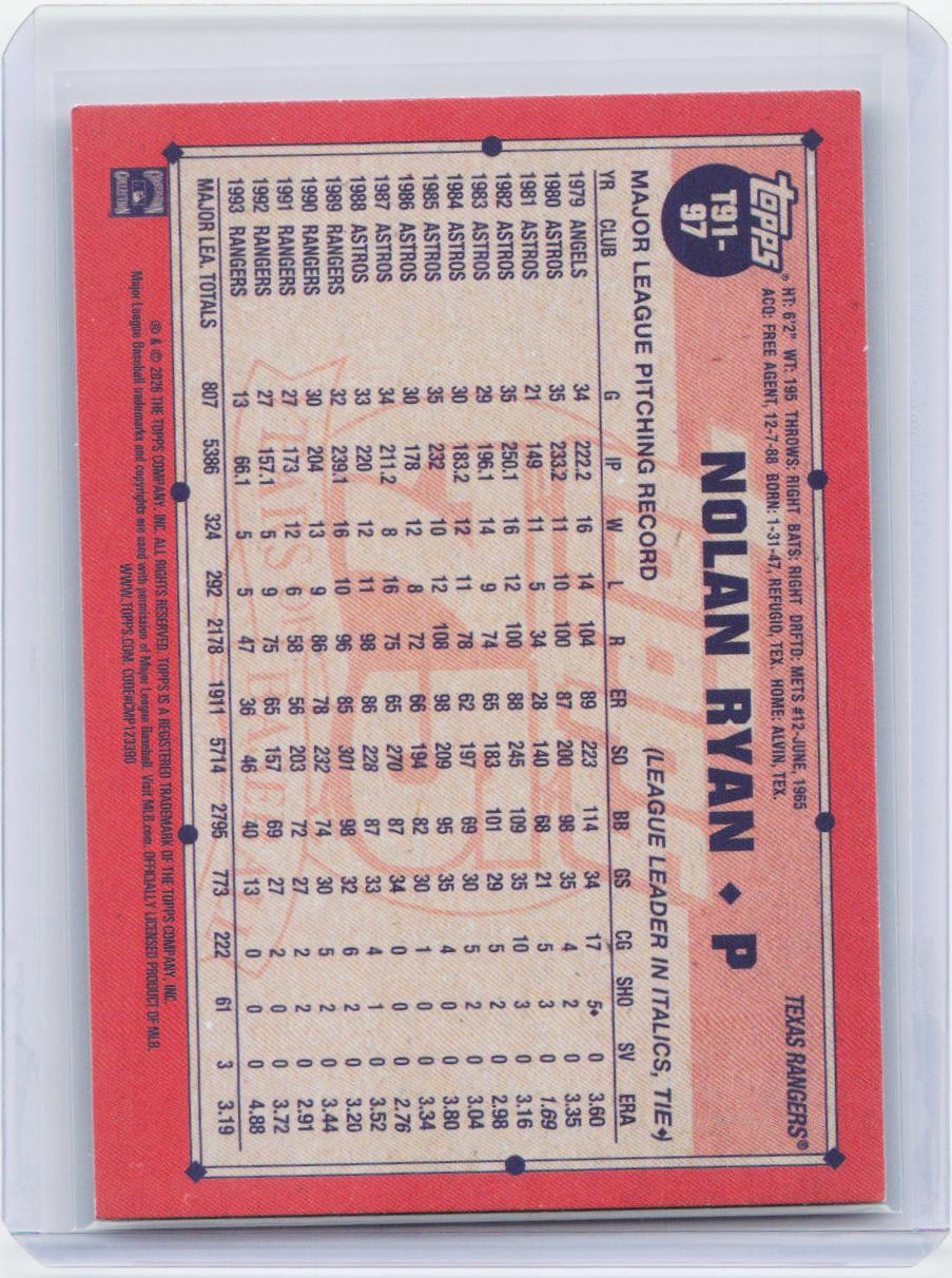 2026 Topps #T91-97 Nolan Ryan 1991 Topps Baseball 35th Anniversary (Series One)