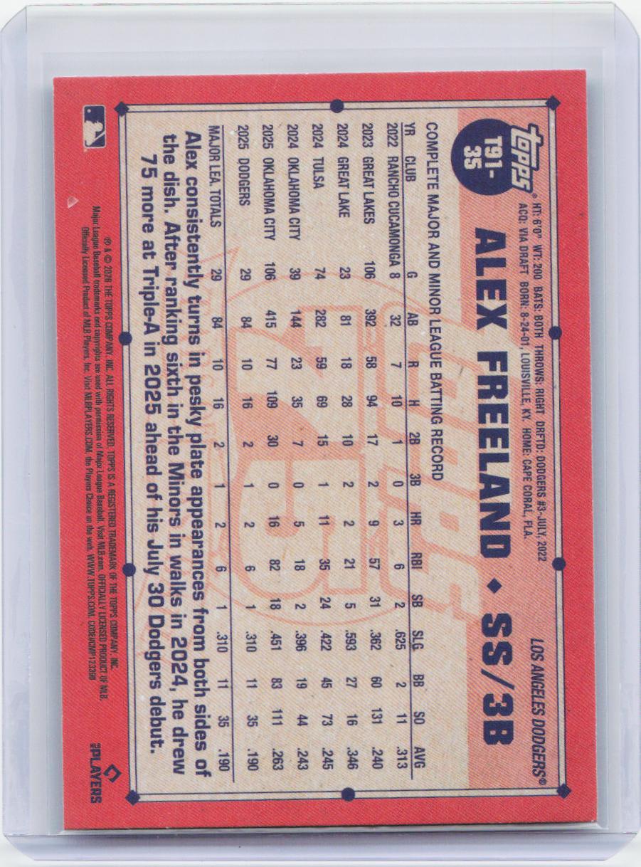2026 Topps #T91-35 Alex Freeland 1991 Topps Baseball 35th Anniversary