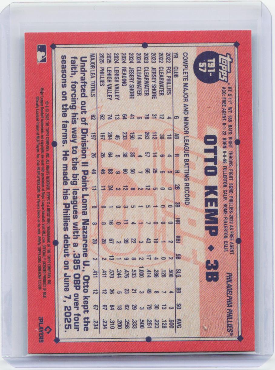 2026 Topps #T91-57 Otto Kemp 1991 Topps Baseball 35th Anniversary (Series One)
