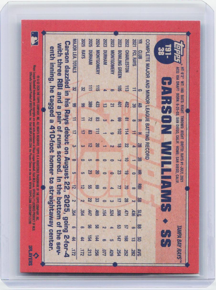 2026 Topps #T91-38 Carson Williams 1991 Topps 35th Anniversary Crackle Foil