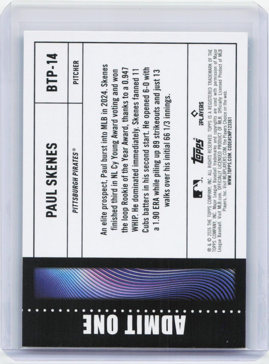 2026 Topps #BTP-14 Paul Skenes Big Ticket Players