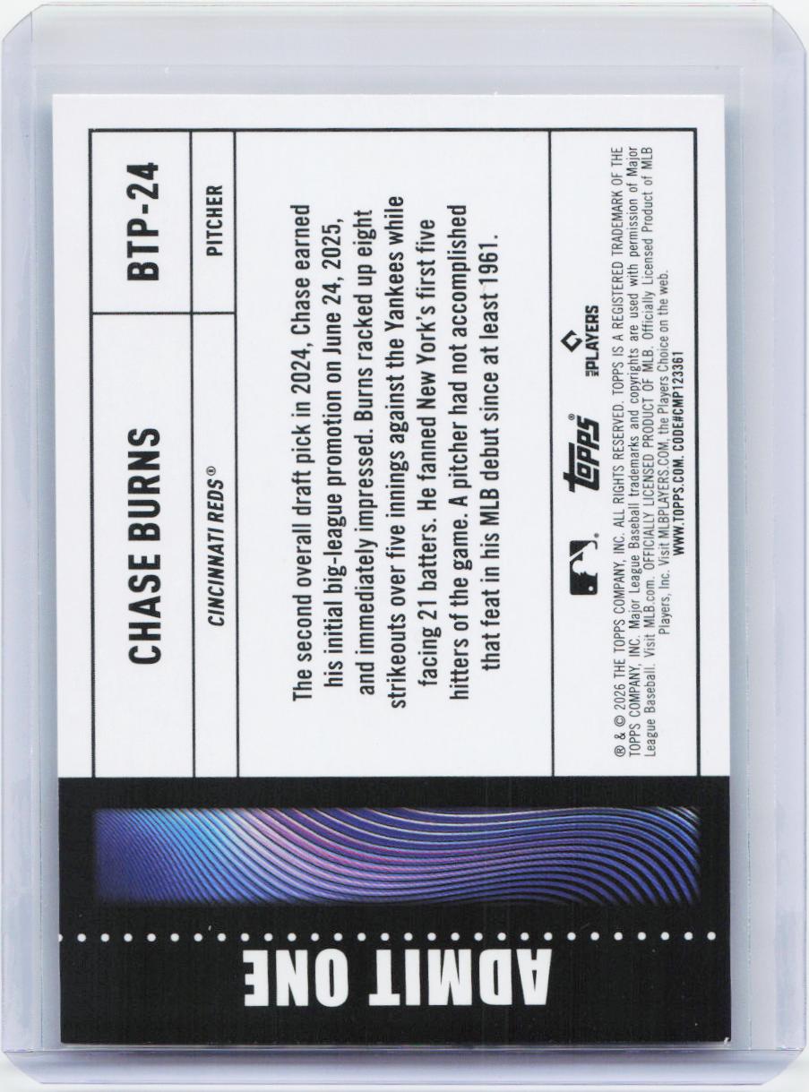 2026 Topps #BTP-24 Chase Burns Big Ticket Players