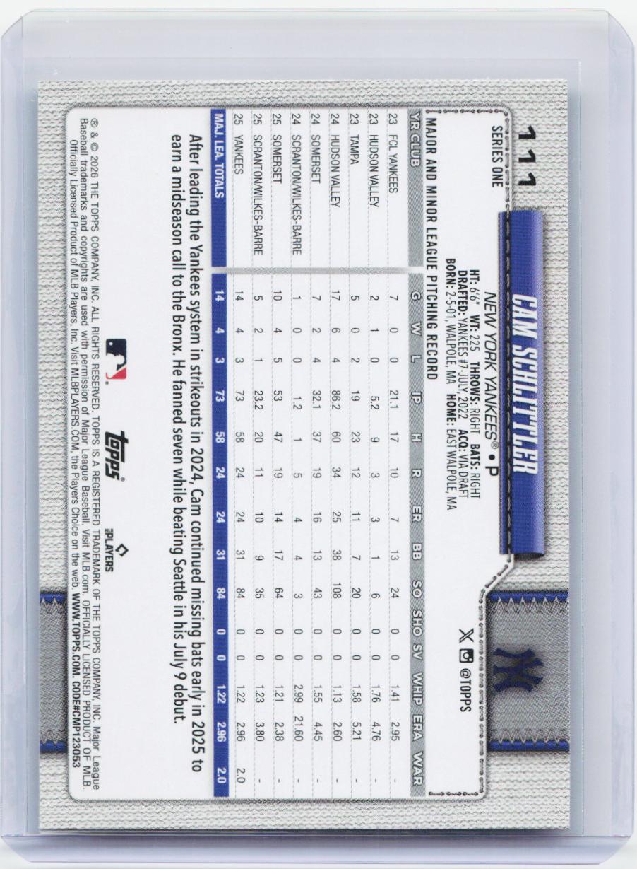 2026 Topps #111 Cam Schlittler