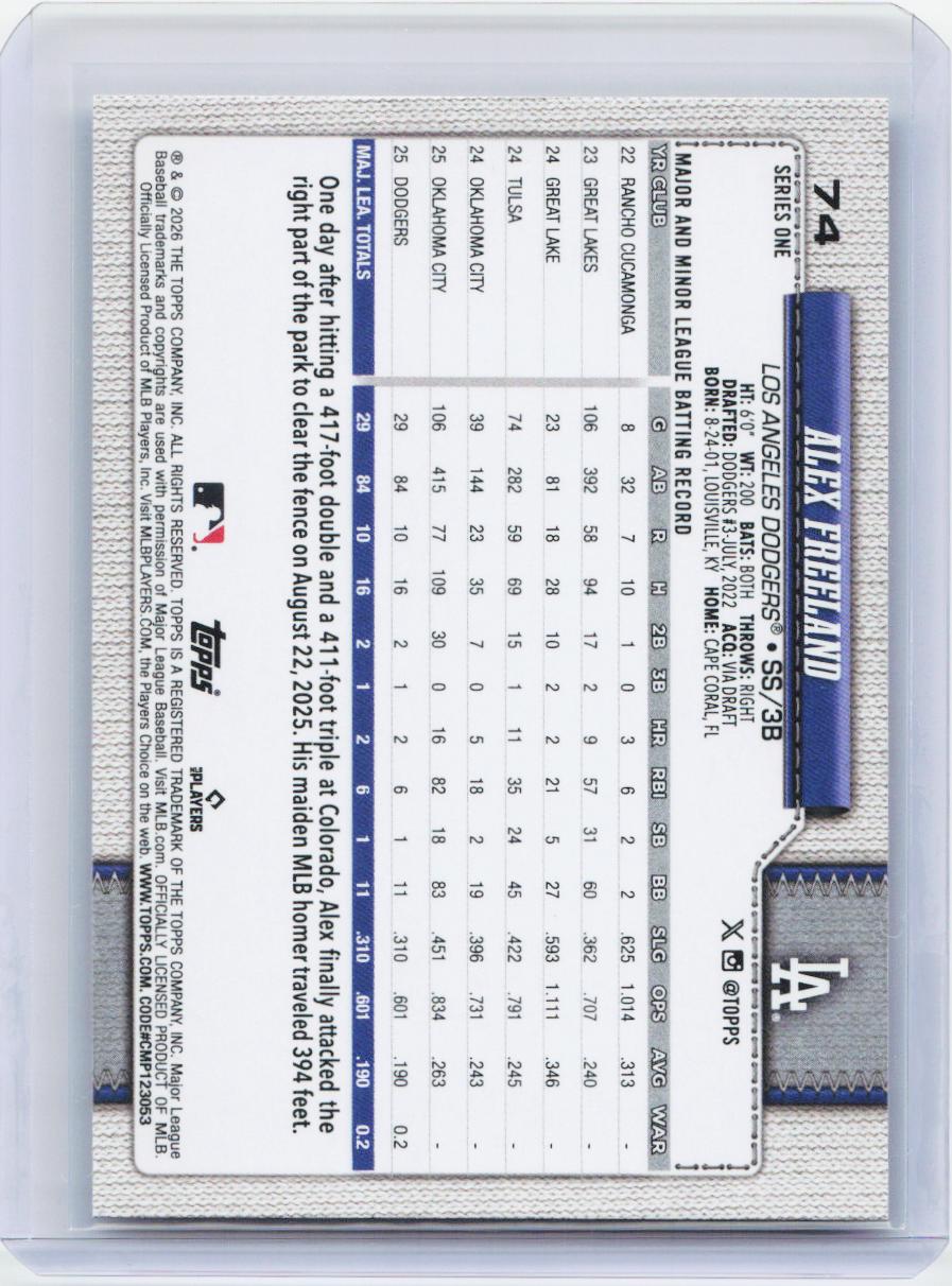 2026 Topps #74 Alex Freeland Spring Training