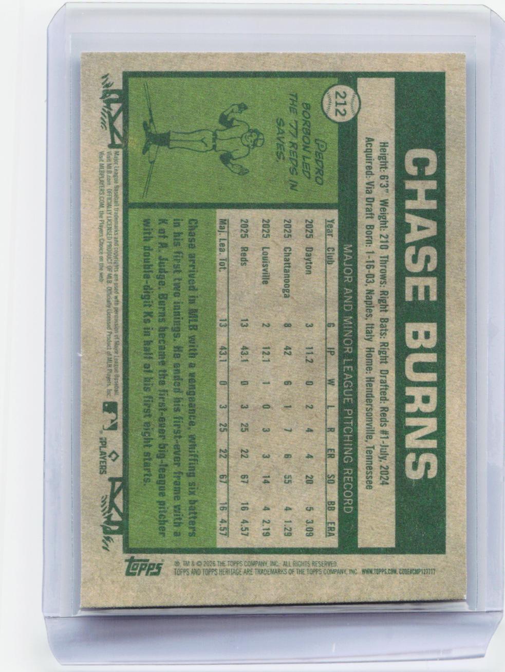 2026 Topps Heritage #212 Chase Burns