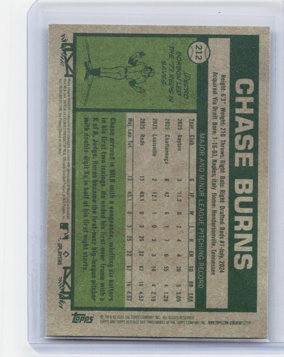 2026 Topps Heritage #212 Chase Burns