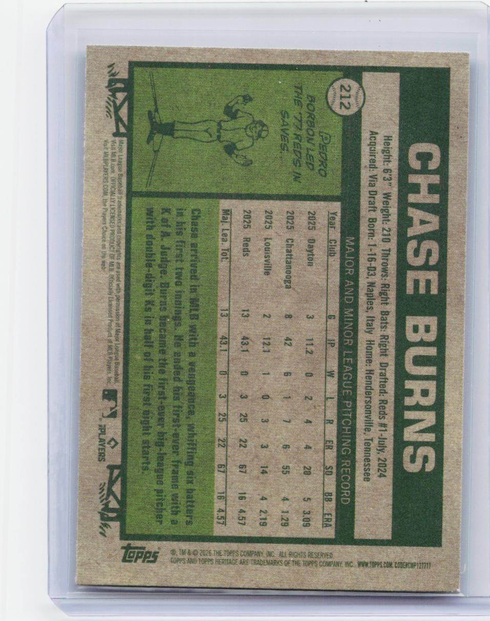 2026 Topps Heritage #212 Chase Burns