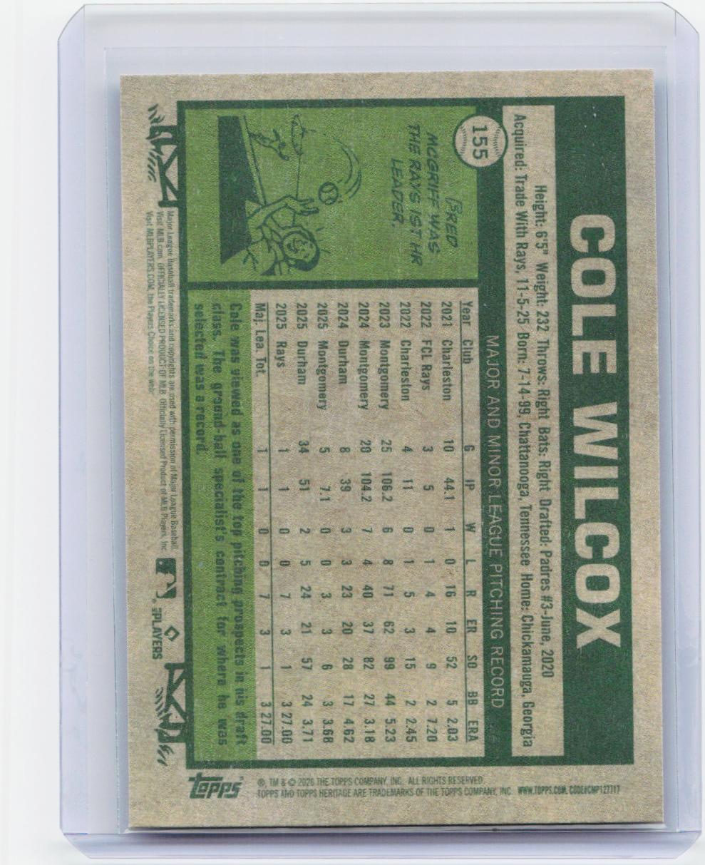 2026 Topps Heritage #155 Cole Wilcox