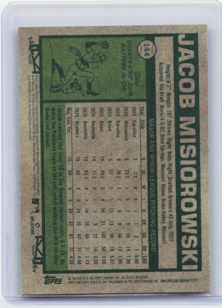 2026 Topps Heritage #144 Jacob Misiorowski