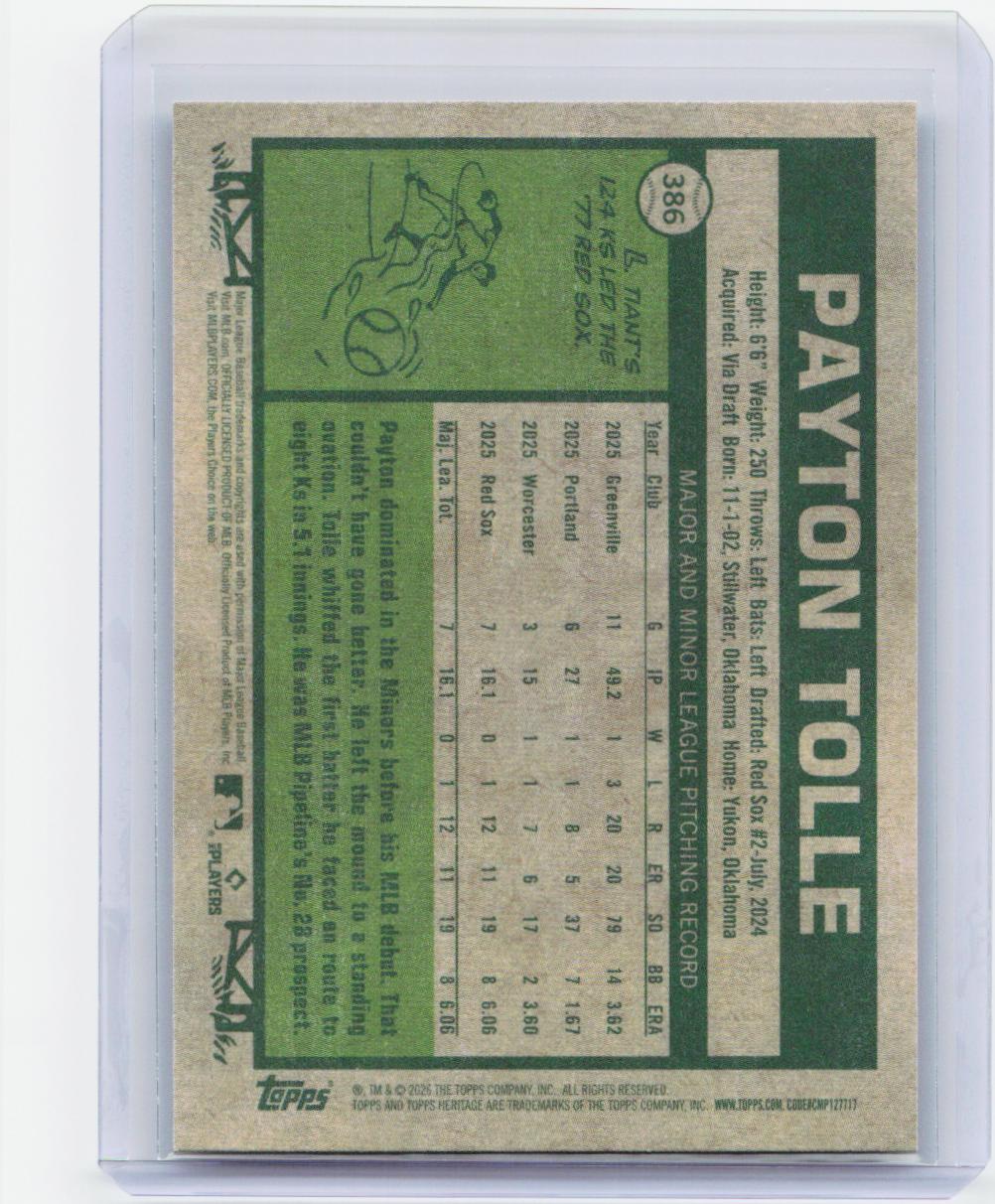 2026 Topps Heritage #386 Payton Tolle