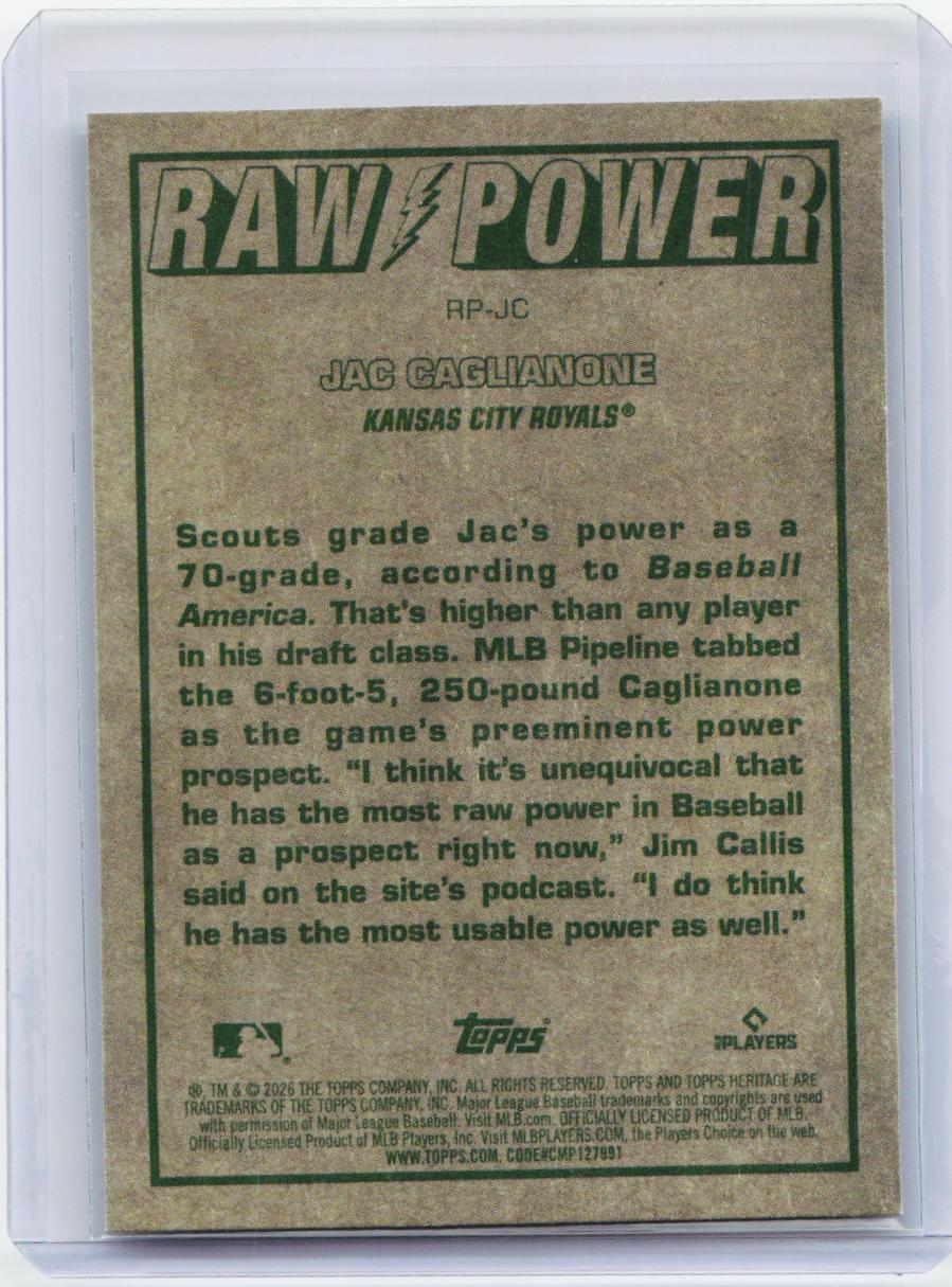 2026 Topps Heritage #RP-JC Jac Caglianone Raw Power