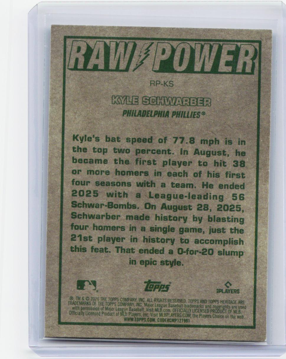 2026 Topps Heritage #RP-KS Kyle Schwarber Raw Power