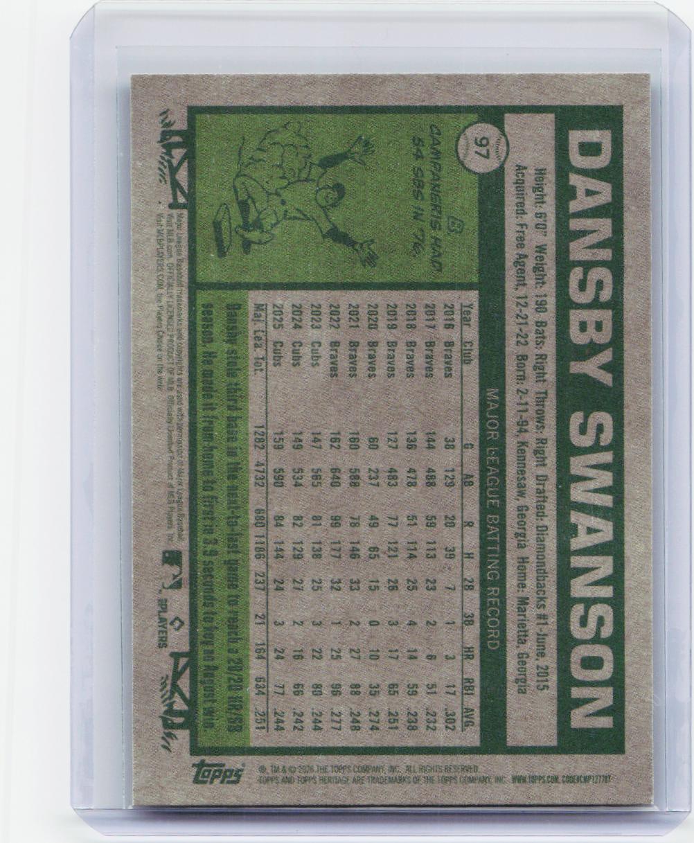 2026 Topps Heritage #97 Dansby Swanson Dark Green