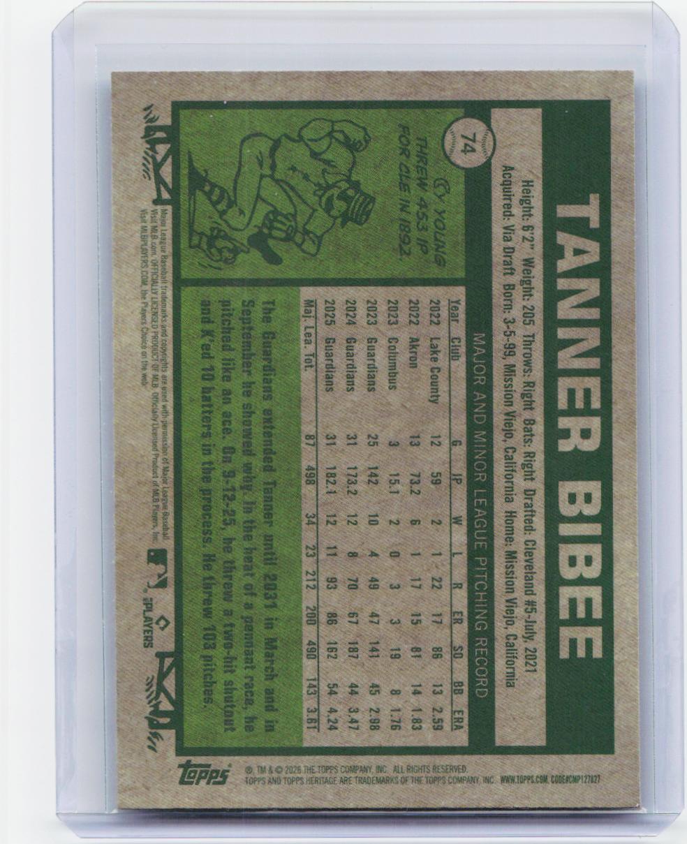 2026 Topps Heritage #74 Tanner Bibee Chrome Silver Sparkle Refractors