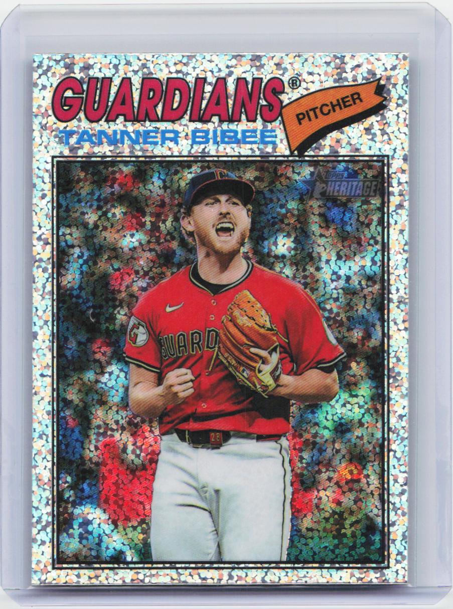 2026 Topps Heritage #74 Tanner Bibee Chrome Silver Sparkle Refractors