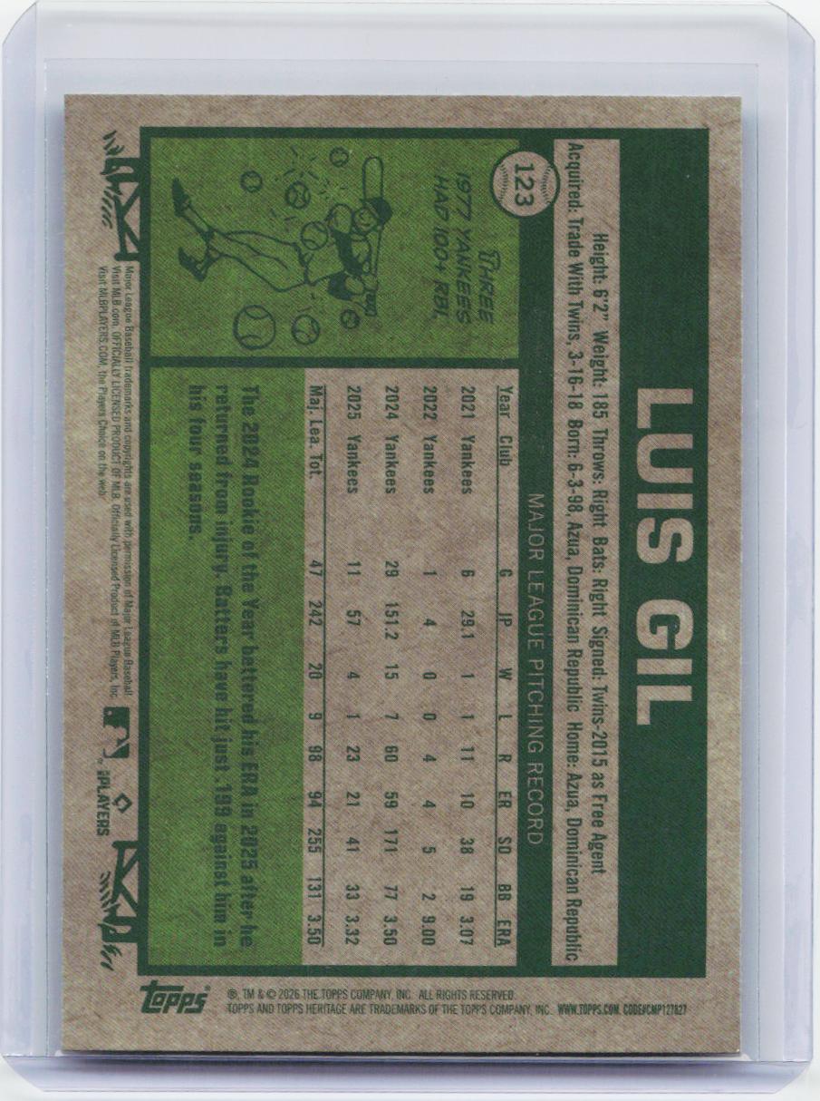 2026 Topps Heritage #123 Luis Gil Chrome Silver Sparkle Refractors