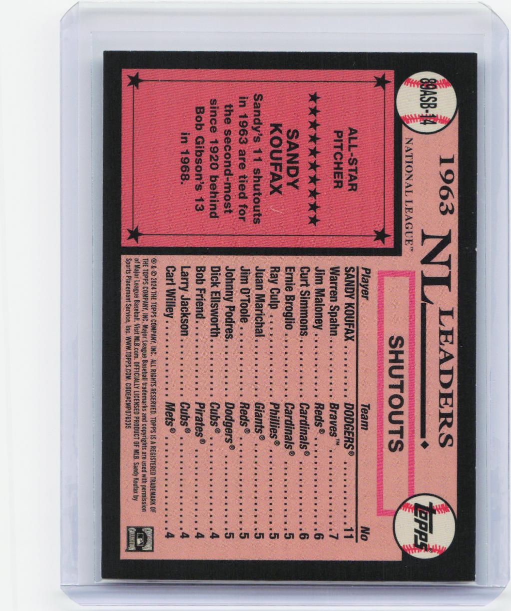 2024 Topps #89ASB-14 Sandy Koufax 1989 Topps Baseball 35th Anniversary All-Stars
