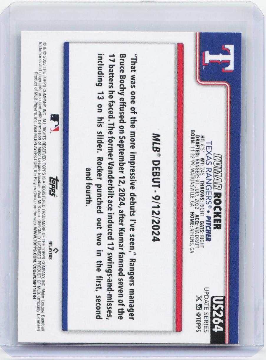 2025 Topps Update #US264 Kumar Rocker Holiday