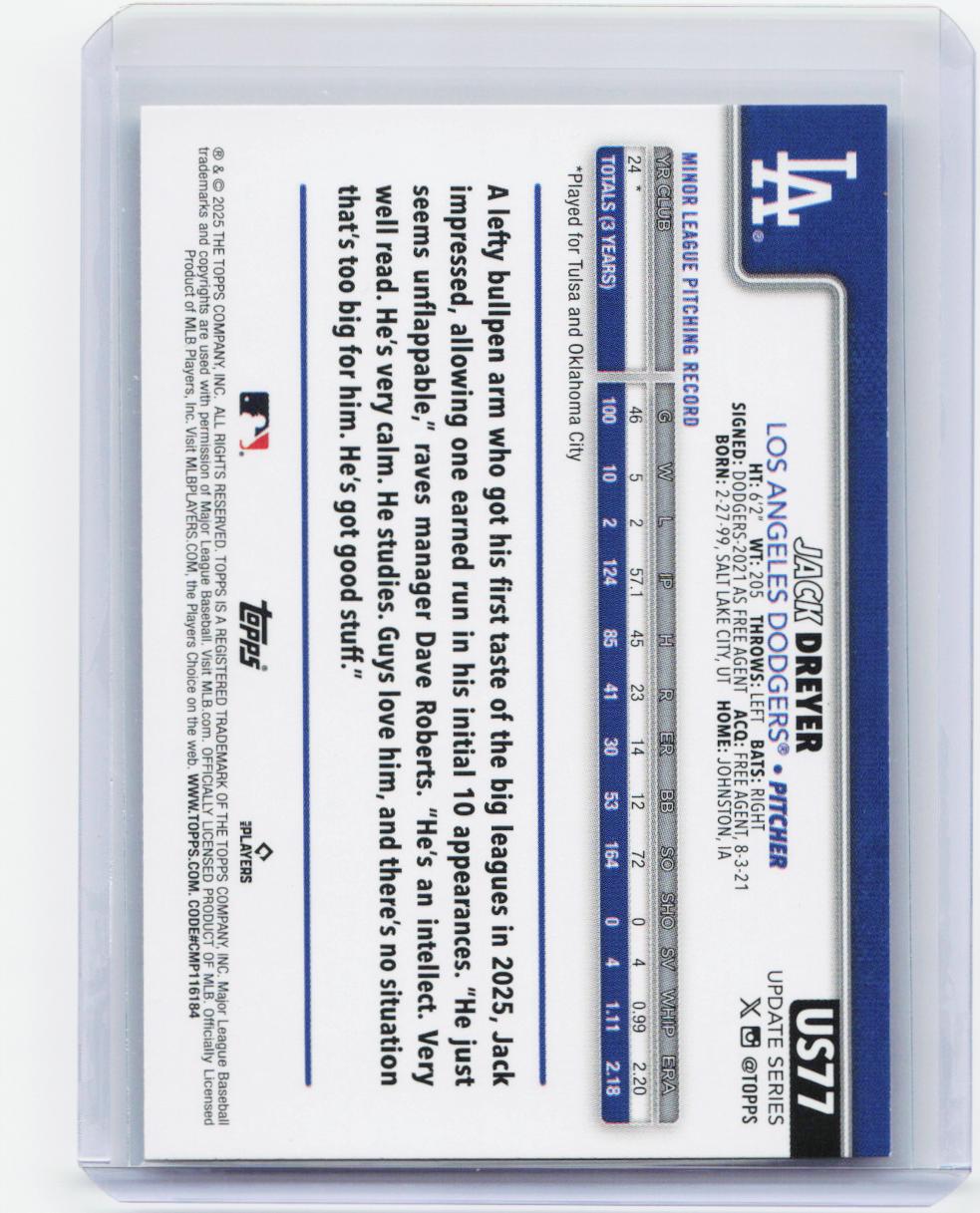 2025 Topps Update #US77 Jack Dreyer Holo Foil