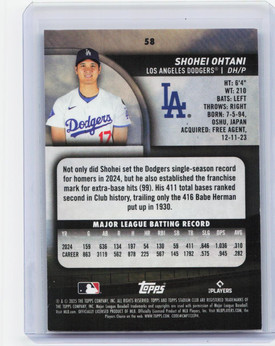 2025 Stadium Club #58 Shohei Ohtani