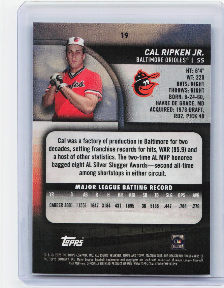 2025 Stadium Club #19 Cal Ripken Jr. Light Blue Foil
