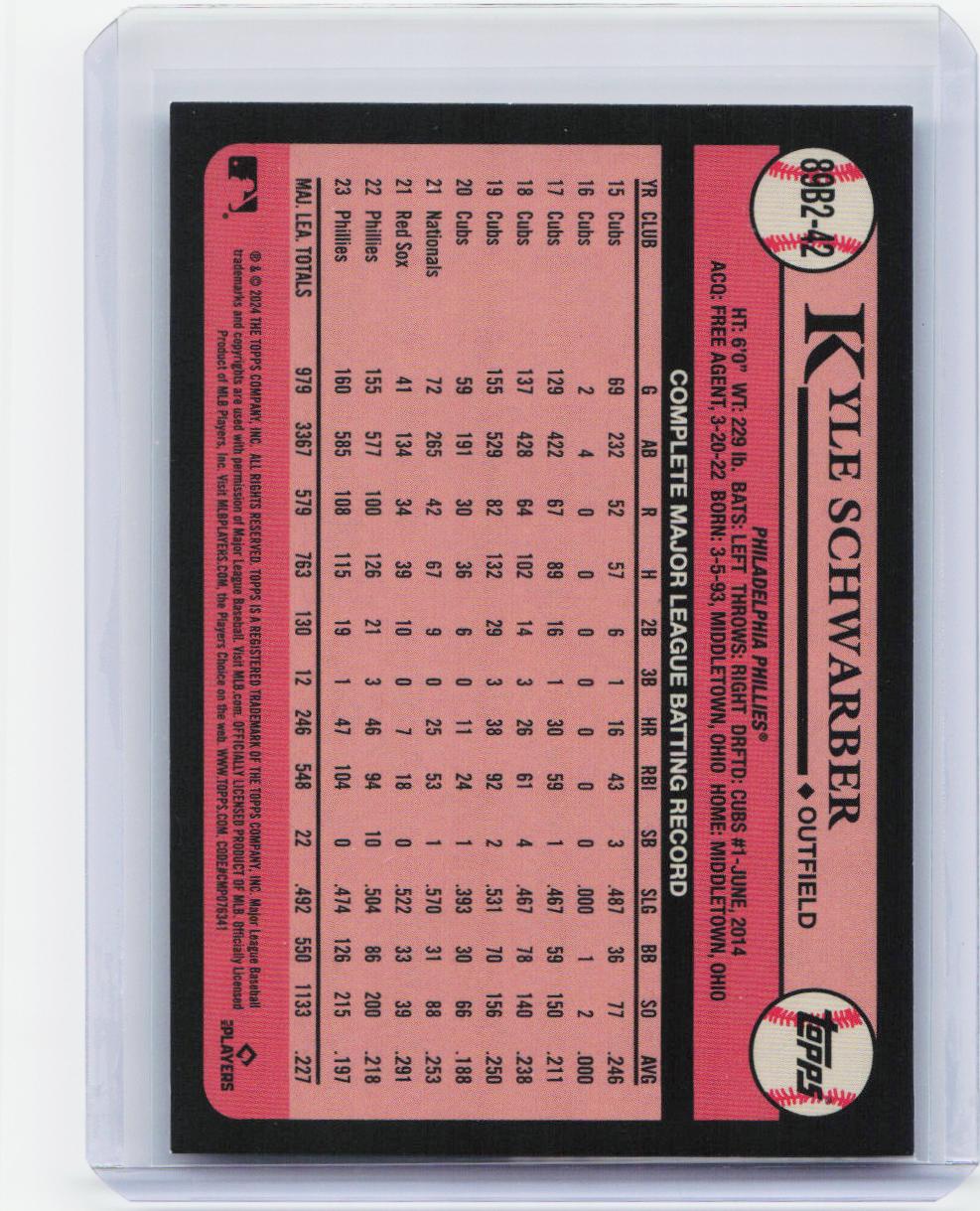 2024 Topps #89B2-42 Kyle Schwarber 1989 Topps Baseball 35th Anniversary
