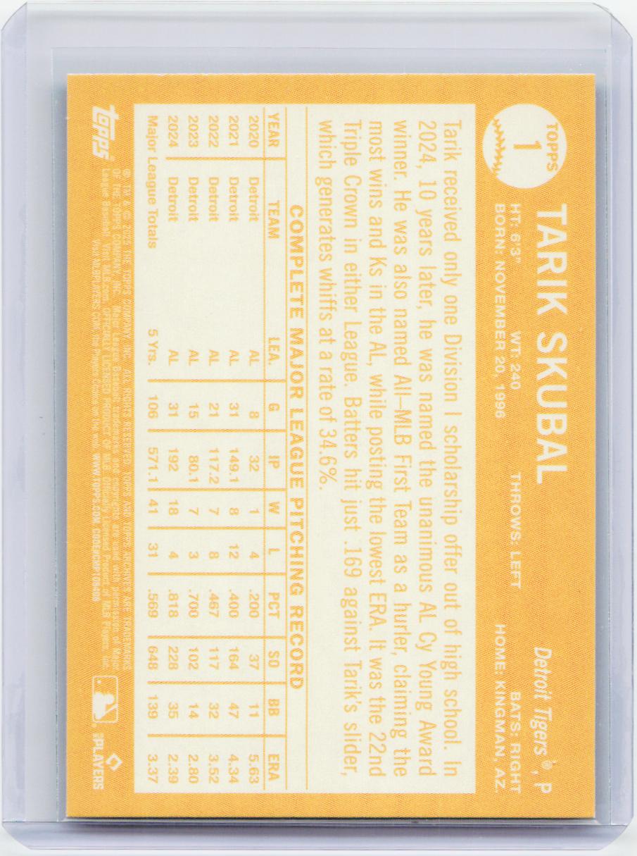 2025 Topps Archives #1 Tarik Skubal Black Foilboard