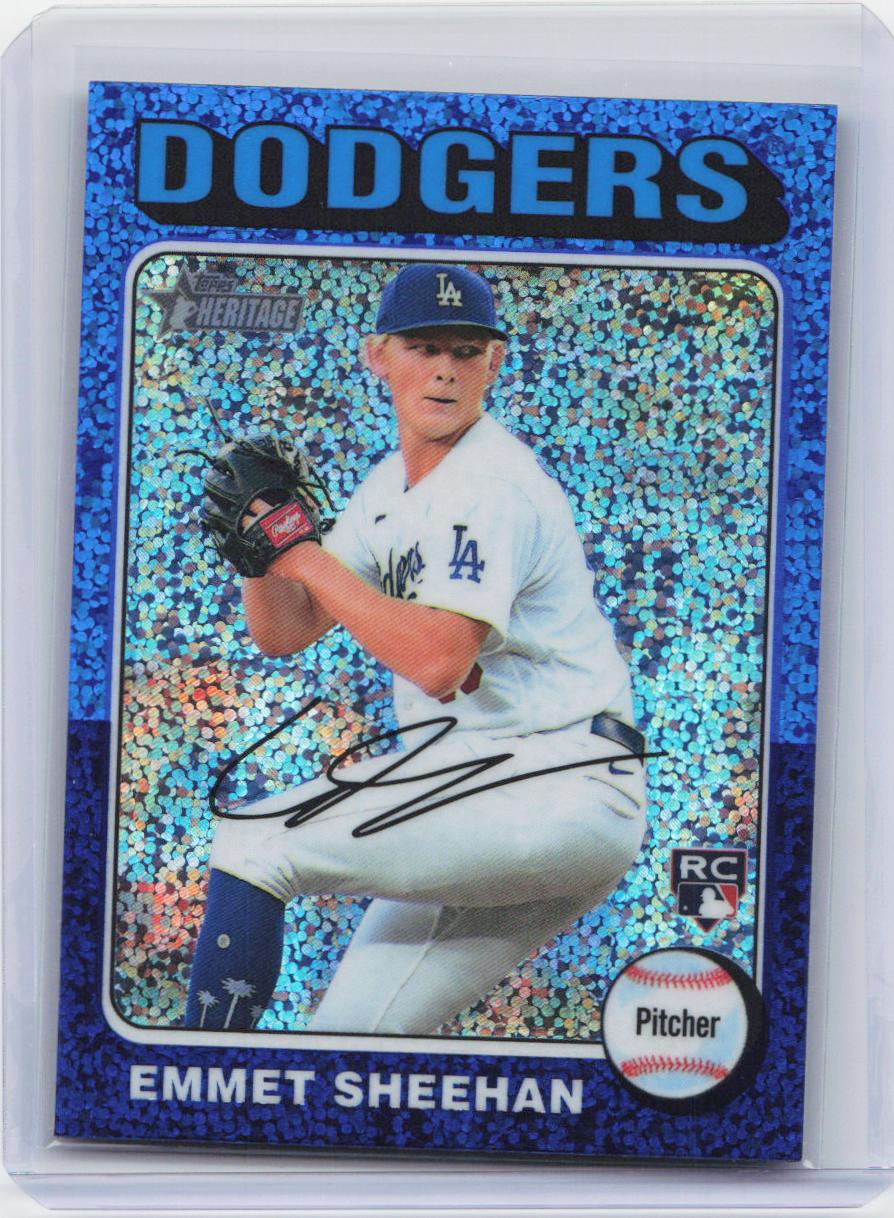 2024 Topps Heritage #187 Emmet Sheehan Chrome Blue Sparkle Refractor