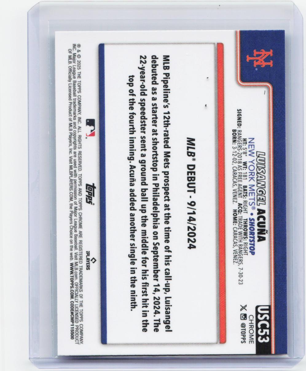 2025 Topps Chrome Update #USC53 Luisangel Acuña X-Fractors