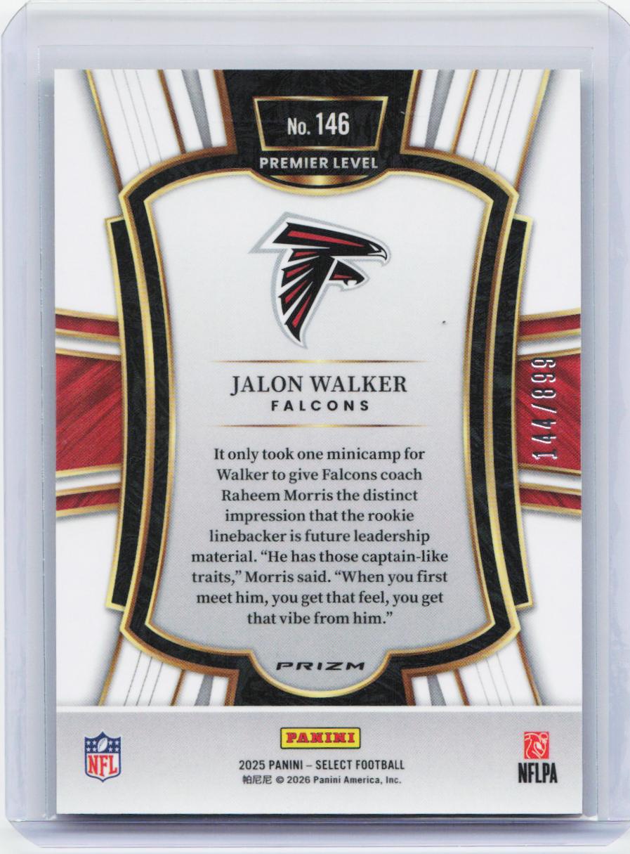 2025 Panini Select #146 Jalon Walker Copper Prizm Shock #/899