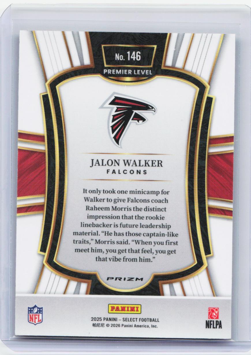 2025 Panini Select #146 Jalon Walker Black and Red Prizm Shock