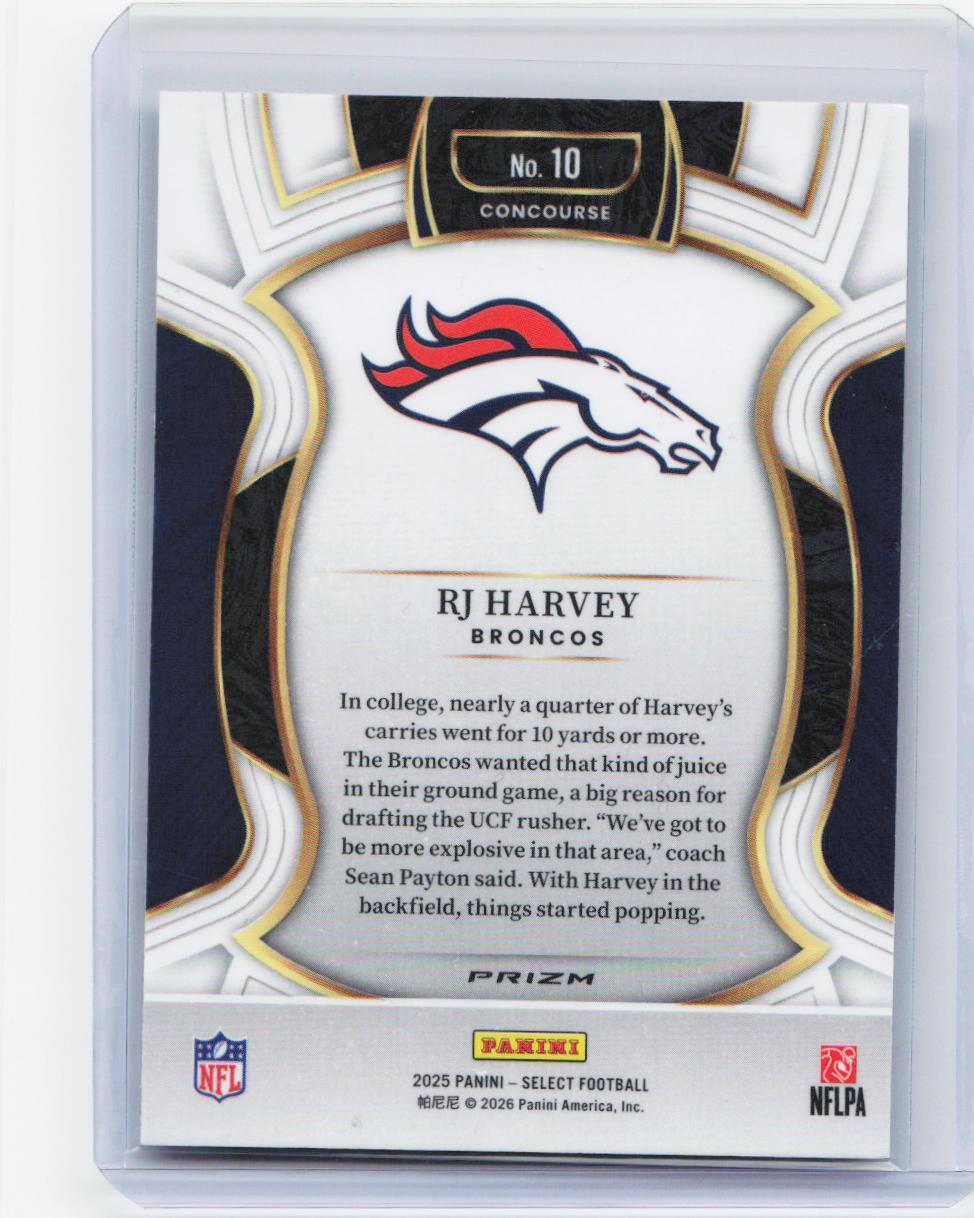 2025 Panini Select #10 RJ Harvey Silver Prizm