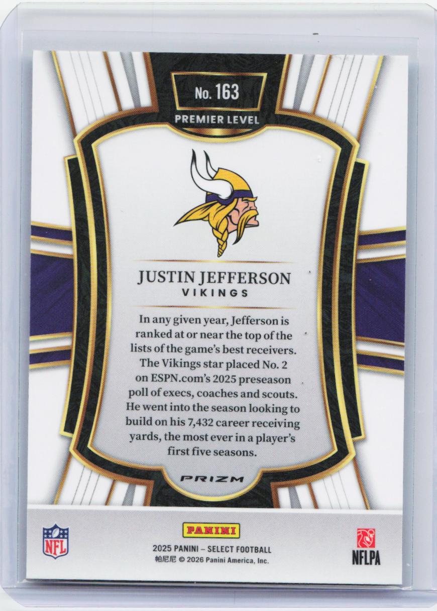 2025 Panini Select #163 Justin Jefferson Silver Prizm