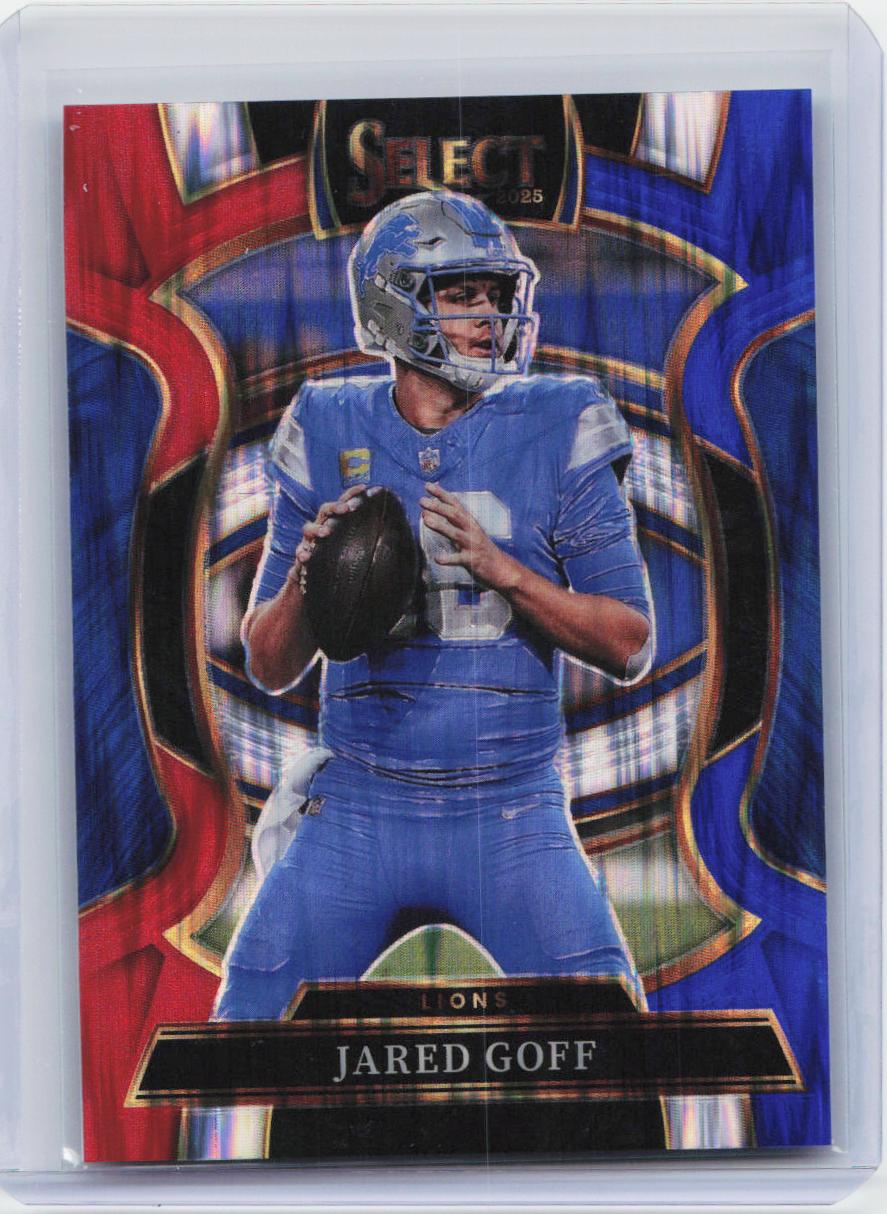 2025 Panini Select #69 Jared Goff Red and Blue Prizm Shock