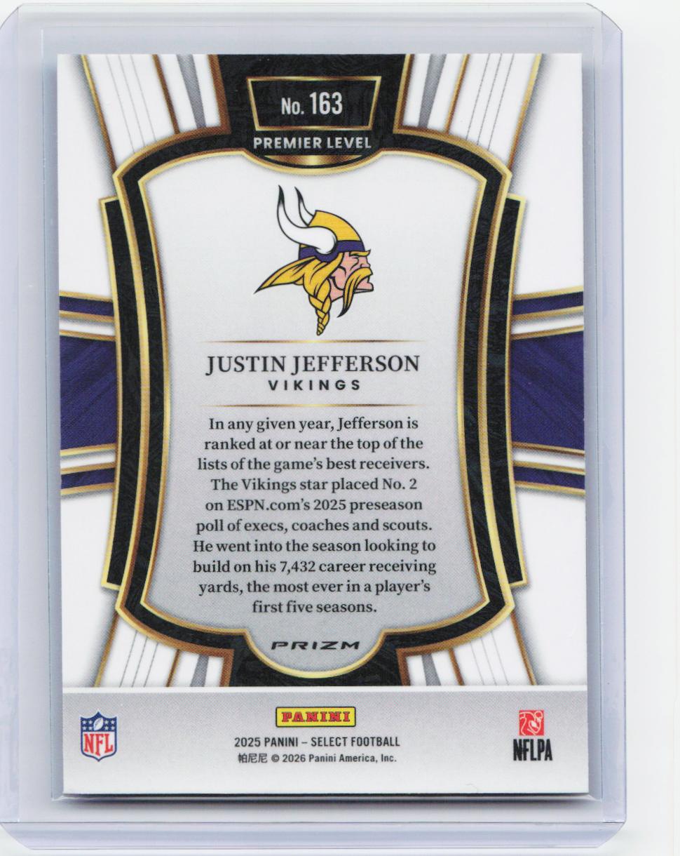 2025 Panini Select #163 Justin Jefferson Red and Blue Prizm Shock